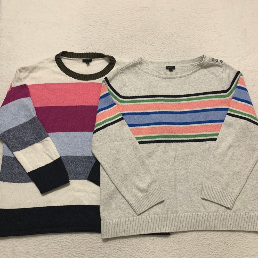 Talbots Plus Women 2X Striped Sweater Lot 2 Crew Neck Cotton Blend Multi Color